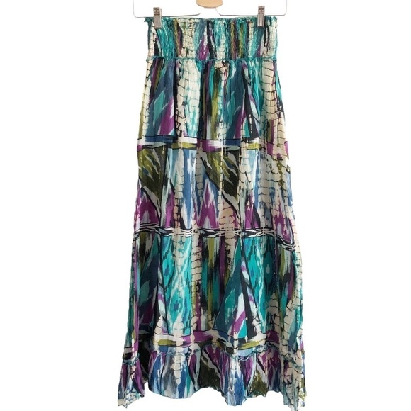 Raga Anthropologie Maxi Skirt Boho Peasant Smocked Waist Multicolored Small NWOT - Picture 1 of 10